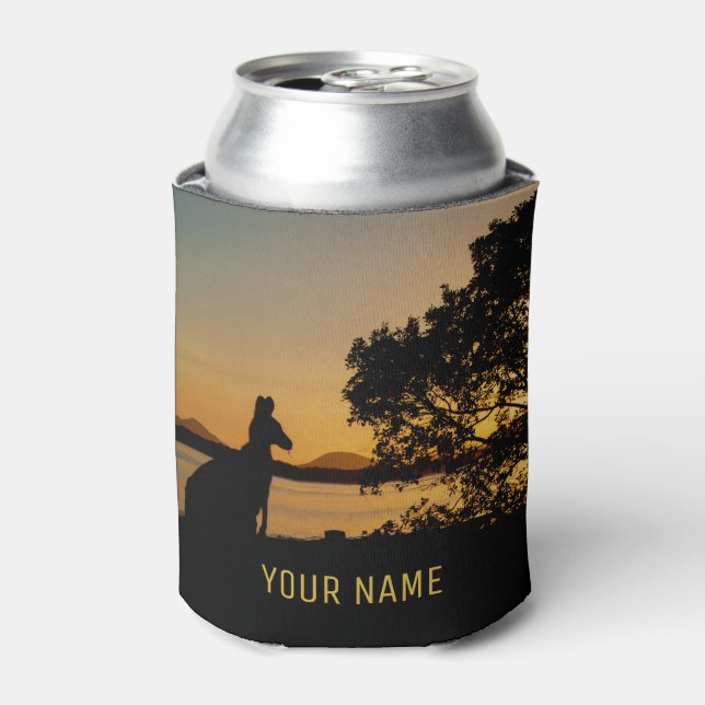 Black & Gold Sunset Kangaroo Australia Landscape Can Cooler (Can Front)