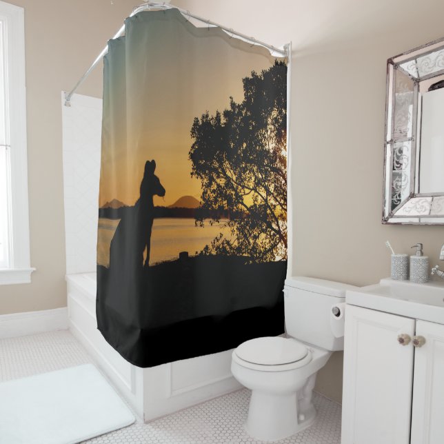 Black & Gold Sunset Kangaroo Tree Photo Australia Shower Curtain (In Situ)