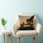 Black & Gold Sunset Kangaroo Tree Silhouette Cushion<br><div class="desc">A beautiful, stylish, and modern black and gold pillow with a gorgeous sunset image featuring (the outline of) a kangaroo, a tree and the world famous Glass House Mountains in Queensland, Australia. The spectacular golden sunset with the reflection in the water gives the image great colour. Personalise it with your...</div>