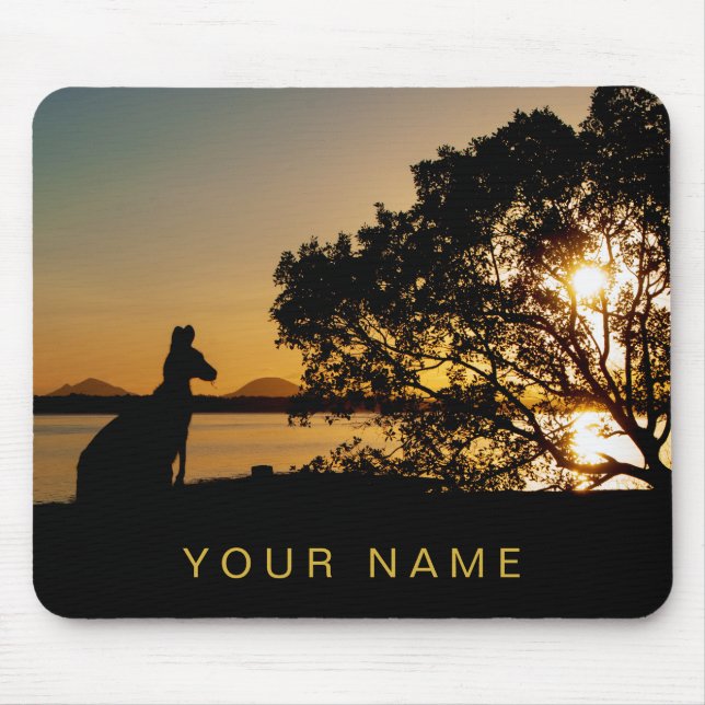 Black & Gold Sunset Kangaroo Tree Silhouette Mouse Mat (Front)