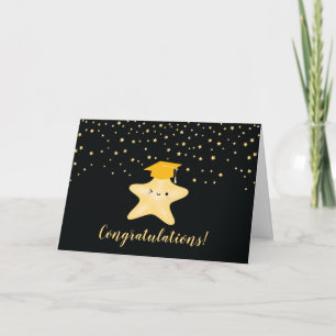 Black & Gold Super Star Graduation Congratulations Card