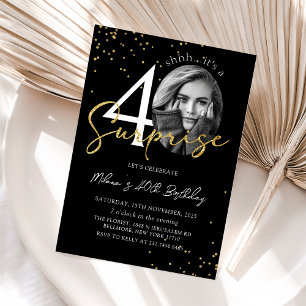 Black Gold Surprise 40th Birthday Photo Invitation