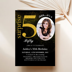 Black Gold Surprise 50th Birthday Photo Invitation