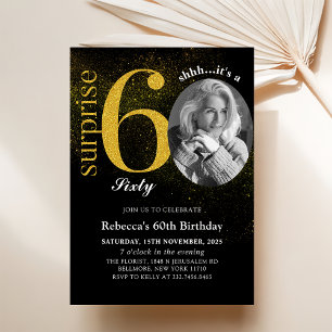 Black Gold Surprise 60th Birthday Photo Invitation