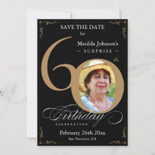 Black Gold Surprise 60th Birthday Save The Date Invitation