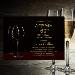 Black Gold Surprise 60th Birthday Wine Glass Party Invitation<br><div class="desc">Invite your friends and loved ones to help you celebrate your surprise 60th birthday party with this modern black and gold wine glass invitation.</div>