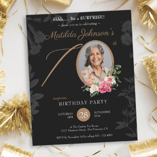 Black Gold Surprise 70th Birthday Party Invitation