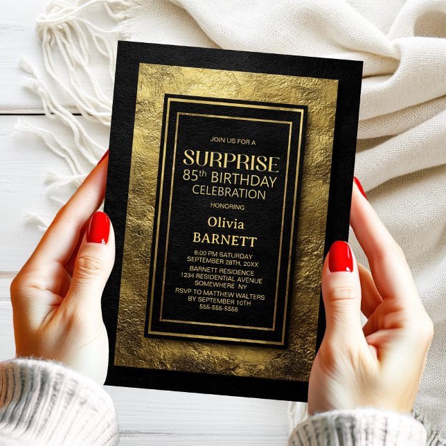 Black Gold Surprise 85th Birthday Party Invitation (Creator Uploaded)