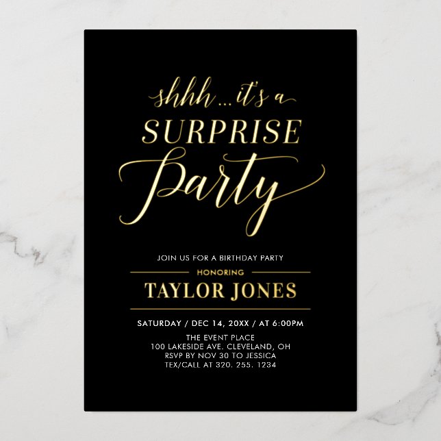 Black & Gold Surprise Milestone Birthday Party (Front)