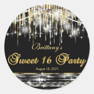 Black Gold Sweet 16 Classic Round Sticker