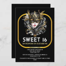 Black gold sweet 16 masquerade girls face mask