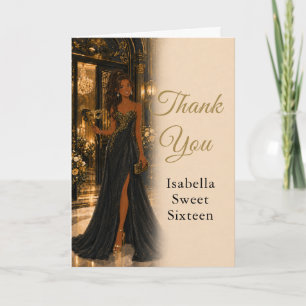 Black Gold Sweet Sixteen Thank You Card