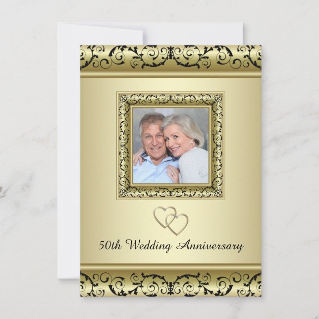 Black Gold Swirl 50th Wedding Anniversary Party Invitation (Front)