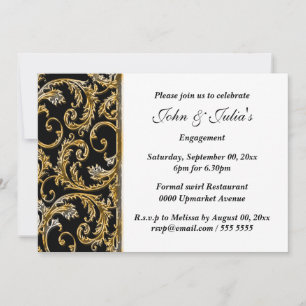 Black gold swirl engagement anniversary CUSTOMIZE Invitation