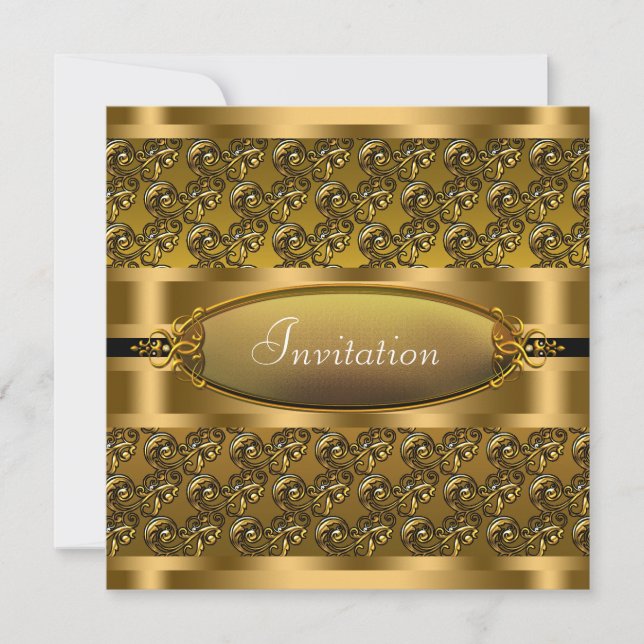 Black Gold Swirls All Occasion Party Invitation (Front)