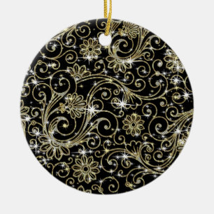 Black & Gold Swirls Ceramic Tree Decoration