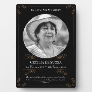 Black Gold Swirls Classic Memorial Custom Photo Plaque