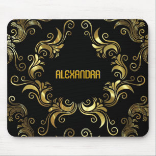 Black & Gold Swirls -Custom Monogram Mouse Mat