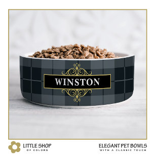 Black Gold Tartan Plaid Customised Bowl