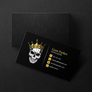 Black & Gold Tattoo Artist Crown Skull Tattoo Shop Business Card