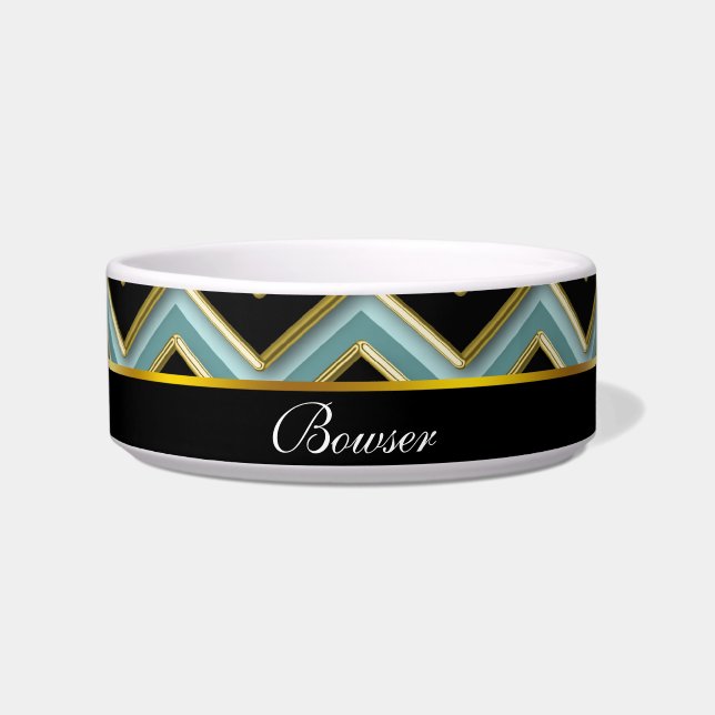 Black Gold Teal ZigZag Bowl (Front)