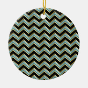 Black Gold Teal ZigZag Ceramic Tree Decoration