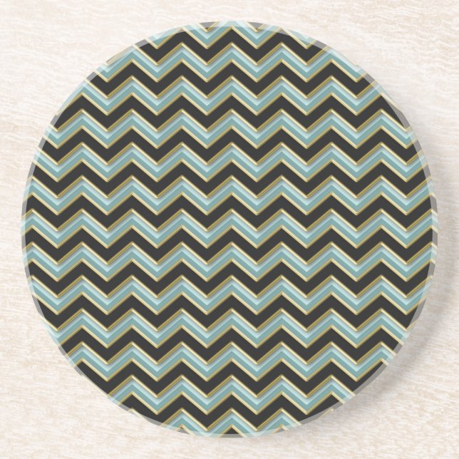 Black Gold Teal ZigZag Coaster (Front)