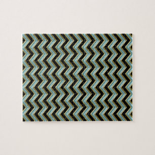 Black Gold Teal ZigZag Jigsaw Puzzle