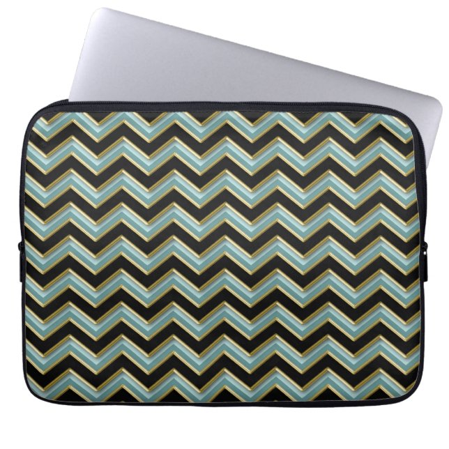 Black Gold Teal ZigZag Laptop Sleeve (Front)