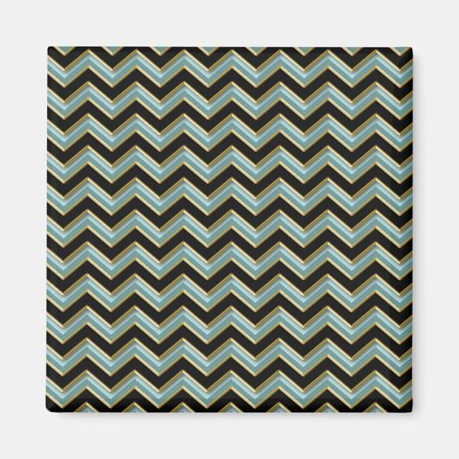 Black Gold Teal ZigZag Magnet (Front)