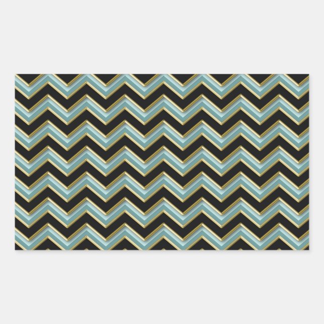Black Gold Teal ZigZag Rectangular Sticker (Front)