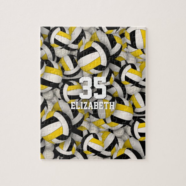 black gold team colors girls boys volleyball jigsaw puzzle (Vertical)