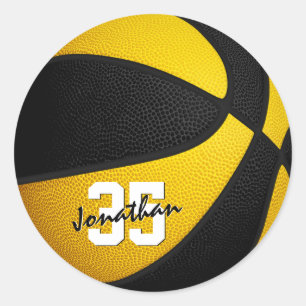 black gold team colours boys girls basketball classic round sticker