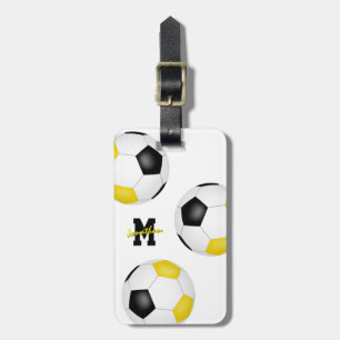 black gold team colours boys girls soccer luggage tag