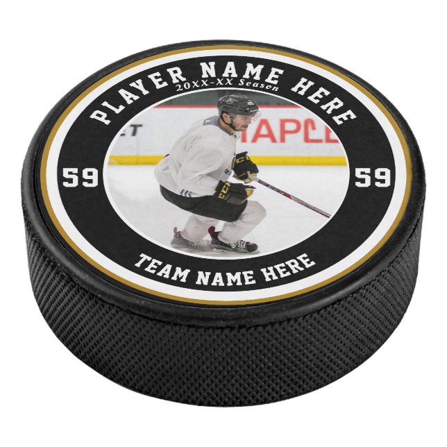 Black Gold Team Colours | Custom Hockey Pucks (3/4)