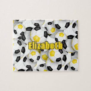 black gold team colours girls boys soccer jigsaw puzzle