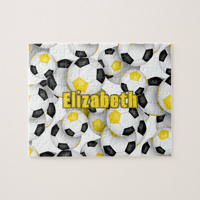 black gold team colours girls boys soccer jigsaw puzzle (Horizontal)