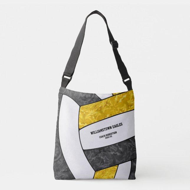 black gold team colours girls volleyball coach crossbody bag (Front)