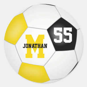 black gold team colours soccer ball personalised classic round sticker