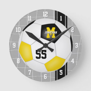 black gold team colours varsity stripes soccer round clock