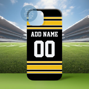 Black Gold Team Jersey Custom Name and Number iPhone 15 Case
