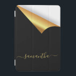 Black gold tear away modern elegant monogram iPad mini cover<br><div class="desc">Elegant, fun and modern in black, faux gold metal and white. With an illusion of tear-away effect. Personalise and add your name. The name is written with a modern hand lettered style script. Golden letters. To keep the swashes only delete the sample name, leave the spaces or emoji's in front...</div>