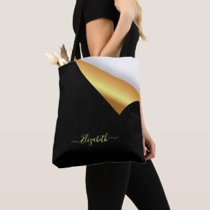 Black gold tear away modern funny name tote bag