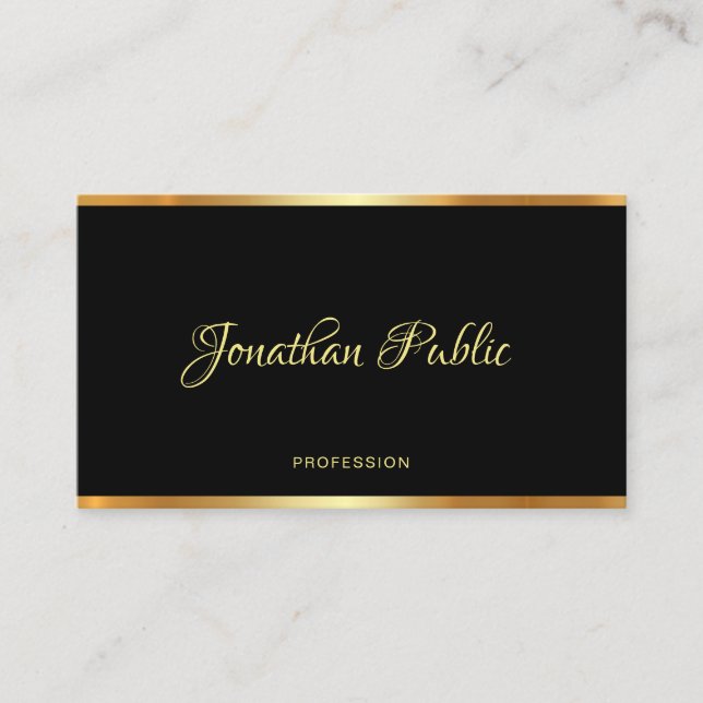 Black & Gold Template Calligraphy Professional Business Card (Front)