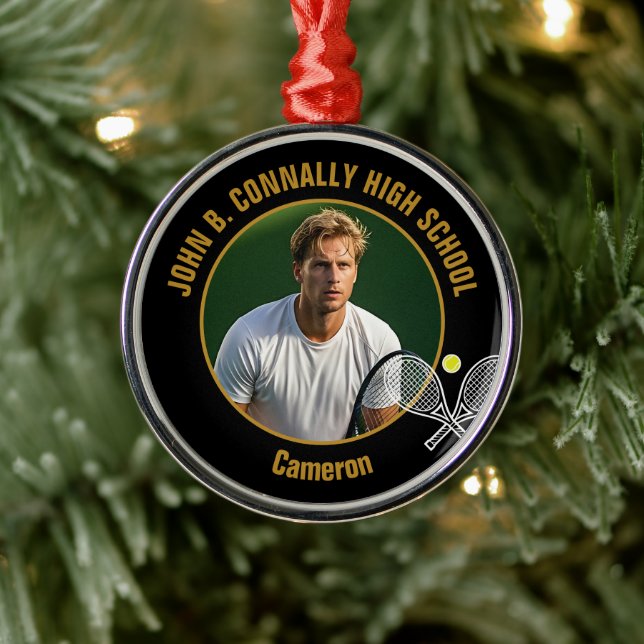 Black Gold Tennis Player Photo Christmas Gift Metal Tree Decoration (Tree)