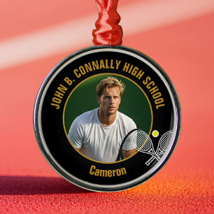 Black Gold Tennis Player Photo Christmas Gift Metal Tree Decoration