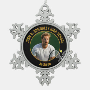 Black Gold Tennis Player Photo High School Snowflake Pewter Christmas Ornament
