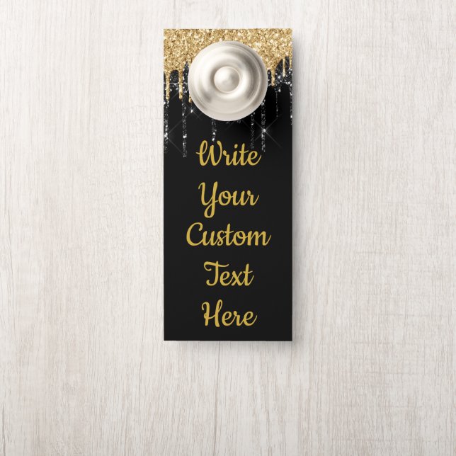 Black Gold Text Anniversary Party Birthday Wedding Door Hanger (On Knob)