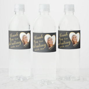 Black Gold Thank You 50 and Fabulous Birthday Water Bottle Label