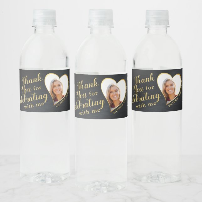 Black Gold Thank You 50 and Fabulous Birthday Water Bottle Label (Bottles)